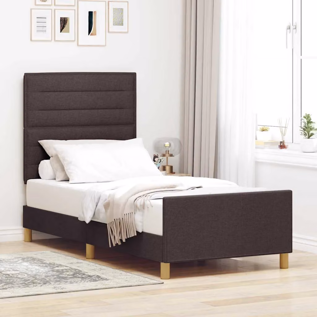 Struttura del letto vidaXL in legno e tessuto marrone scuro L/P: 100 x 200 cm