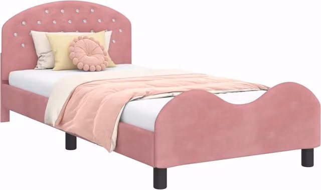 Struttura letto Bambini | Letto Infantile | Lettino con testata Rosa 90 x 200 cm Velluto