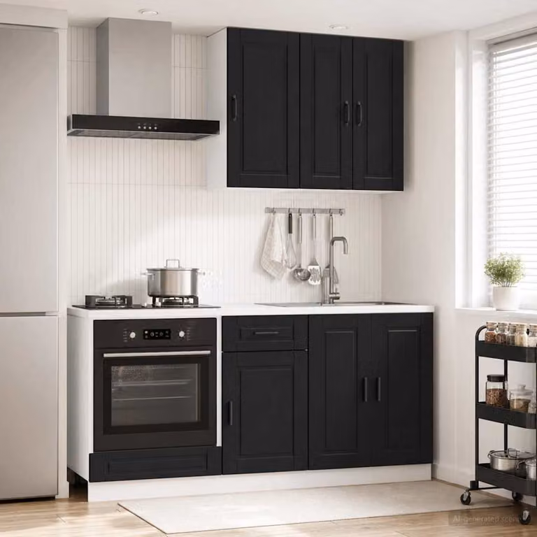 vidaXL Unità Cucina Moderna PORTO 5 Pezzi in Legno MDF Nero Opaco