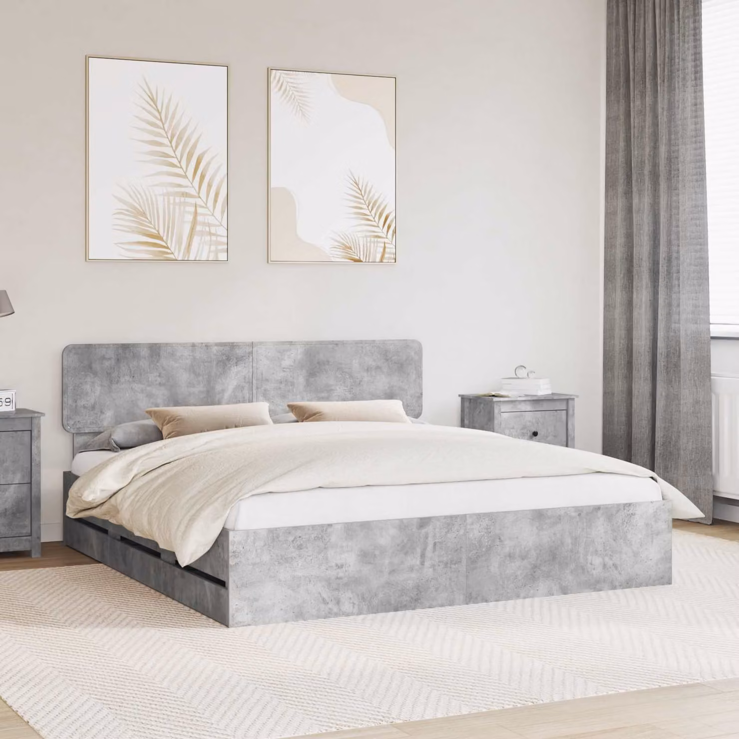 vidaXL Struttura del letto con cassetto in legno MDF Grigio Cemento 180 x 200 cm