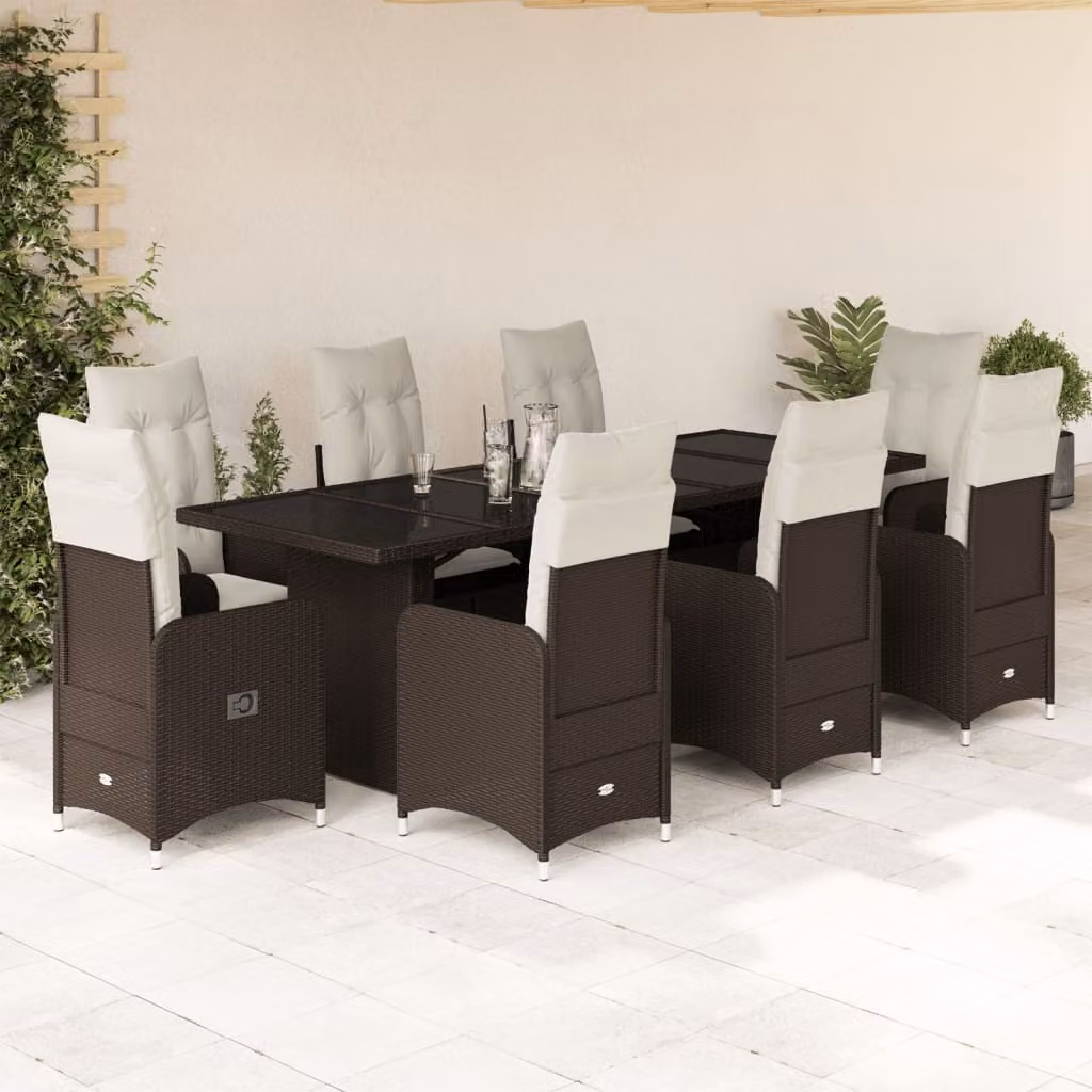 Maison Exclusive - Set Bistrò da Giardino 9 pz con Cuscini in Polyrattan Marrone
