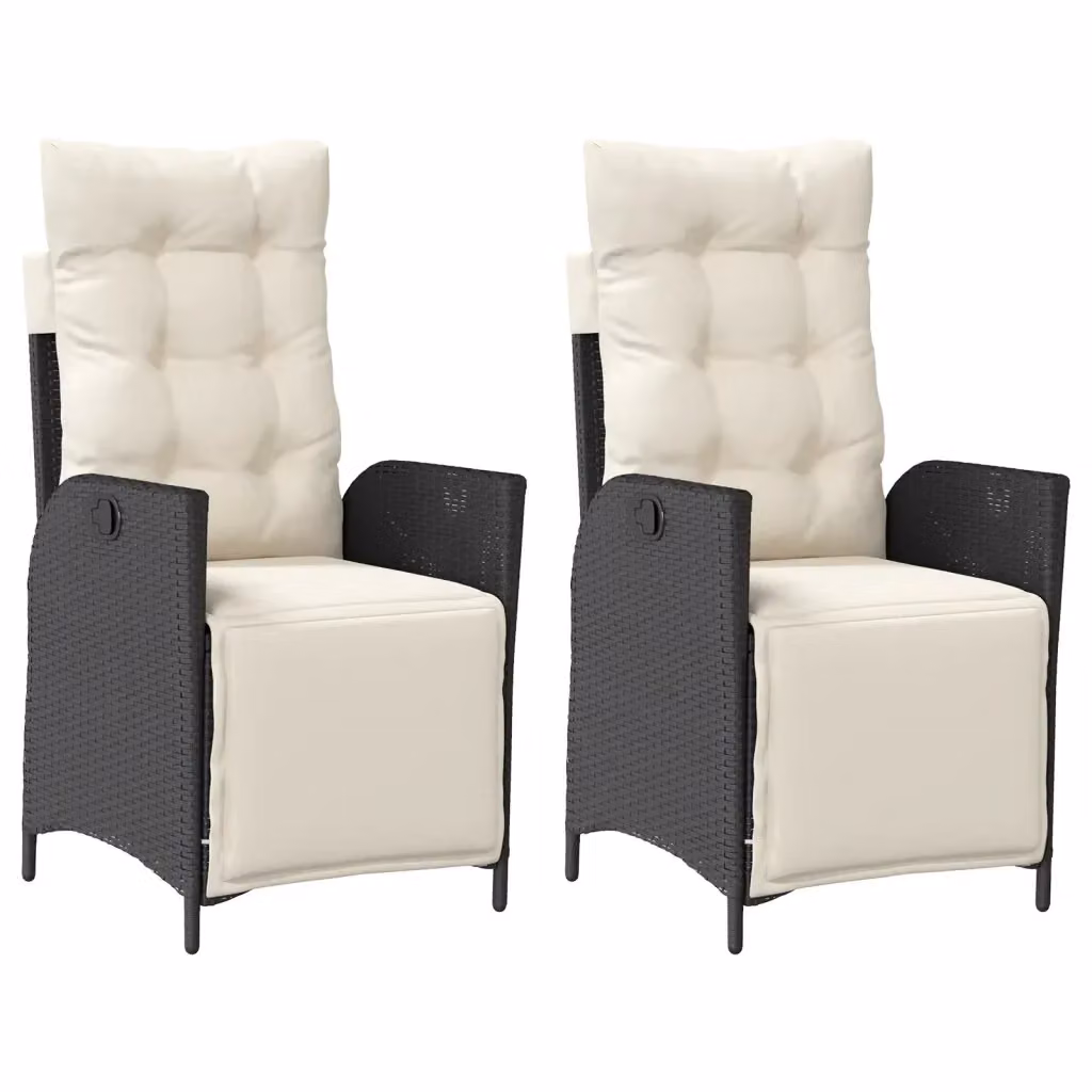 Set di 2 sedie da giardino reclinabili vidaXL in polyrattan con poggiapiedi e poggiatesta regolabile, bianco e nero – 2