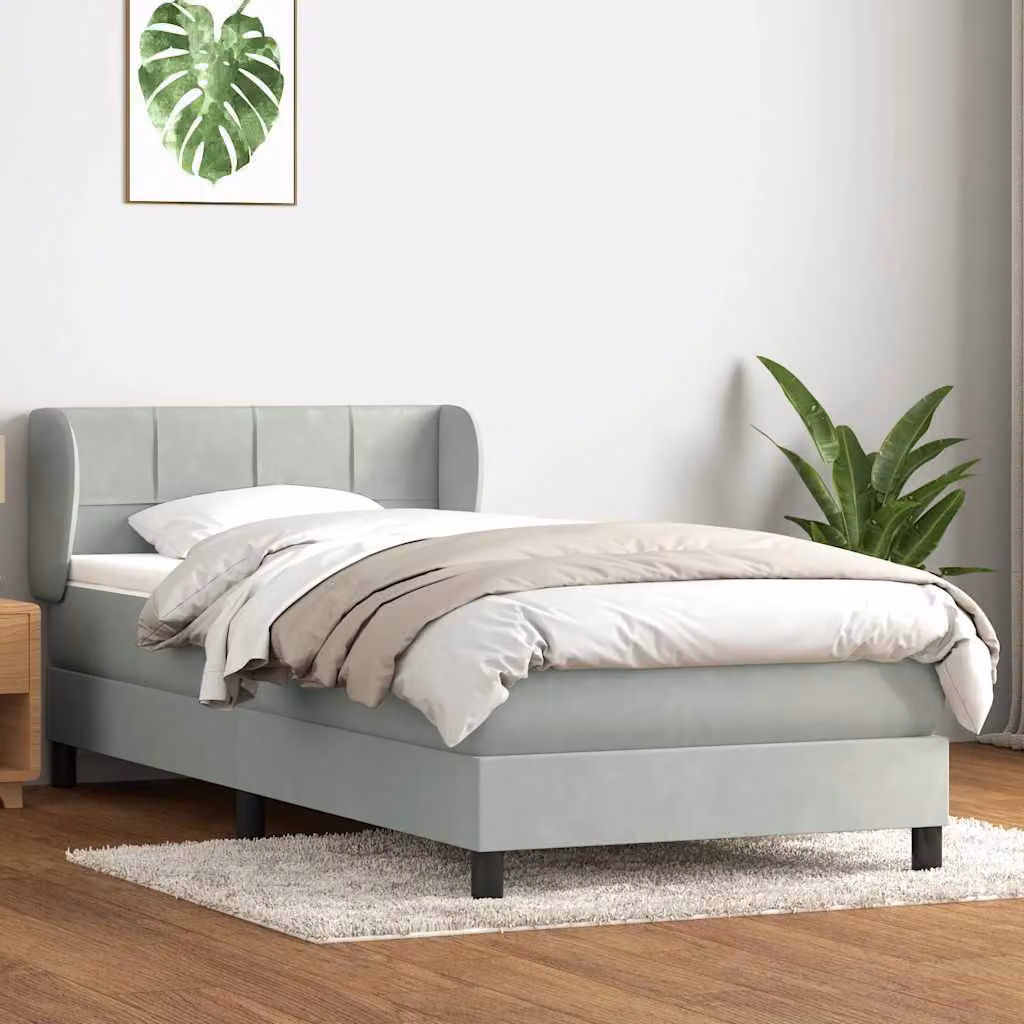 vidaXL Letto Ibrido con Giroletto a Molle e Materasso in Velluto Grigio Chiaro e Bianco, L: 93 cm, H: 88 cm, L: 223 cm