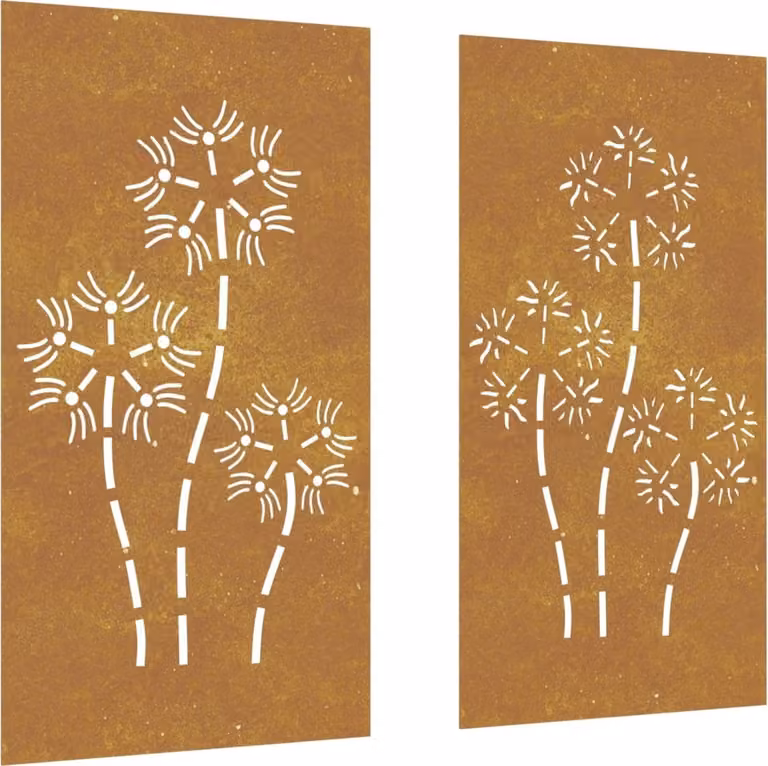 Decorazioni Muro da Giardino 2pz 105x55 cm Fiore Acciaio Corten