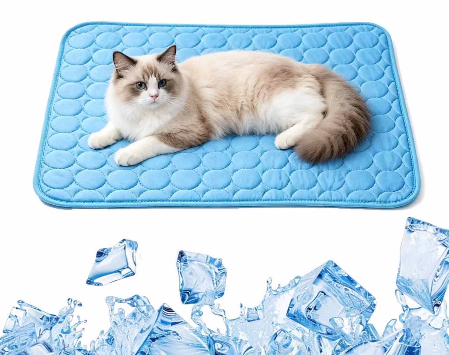 Tappetino refrigerante per cani, autorigenerante, taglia XL, 100x70 cm, colore blu, in tessuto effetto seta, pieghevole, ideale per cani di grossa taglia e gatti