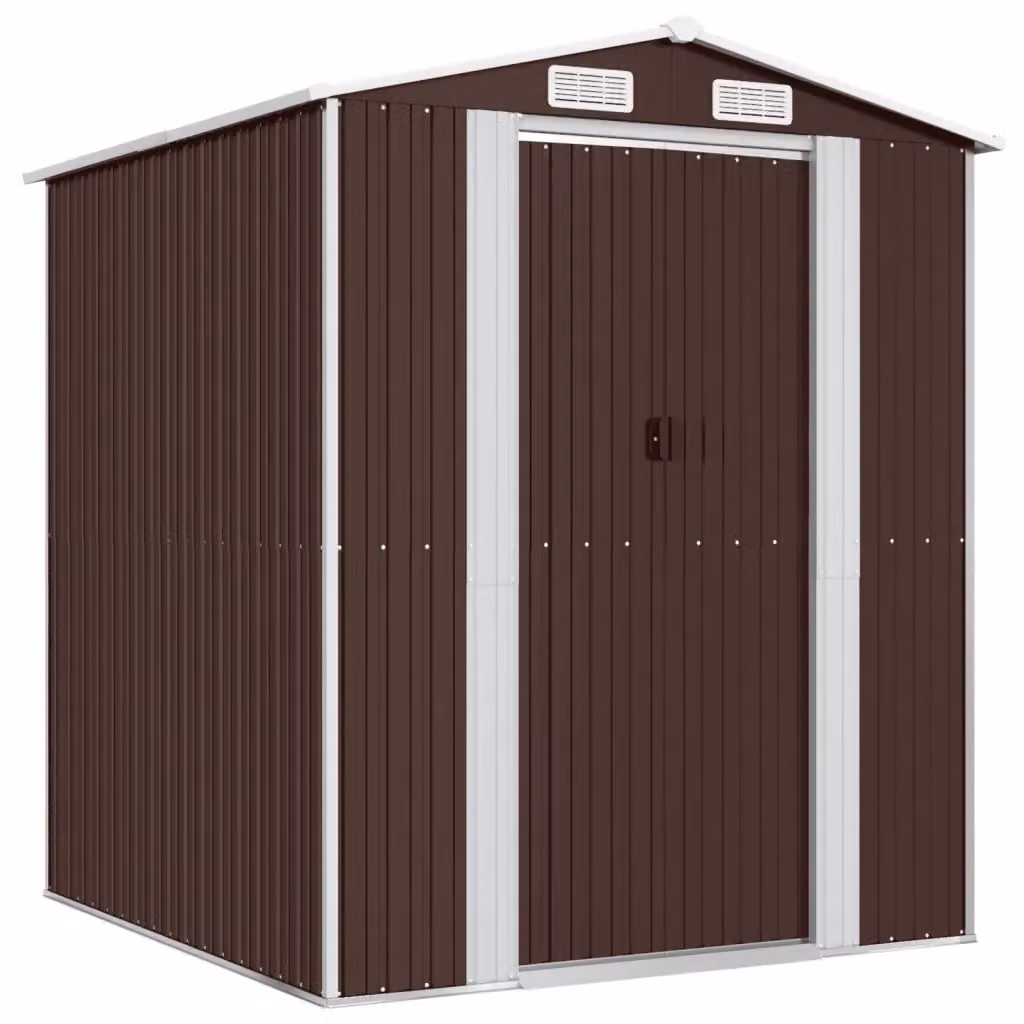 Capanno da giardino Videx in acciaio zincato marrone con tetto a capanna e porte scorrevoli L/P/H: 192 x 191 x 223 cm – 2