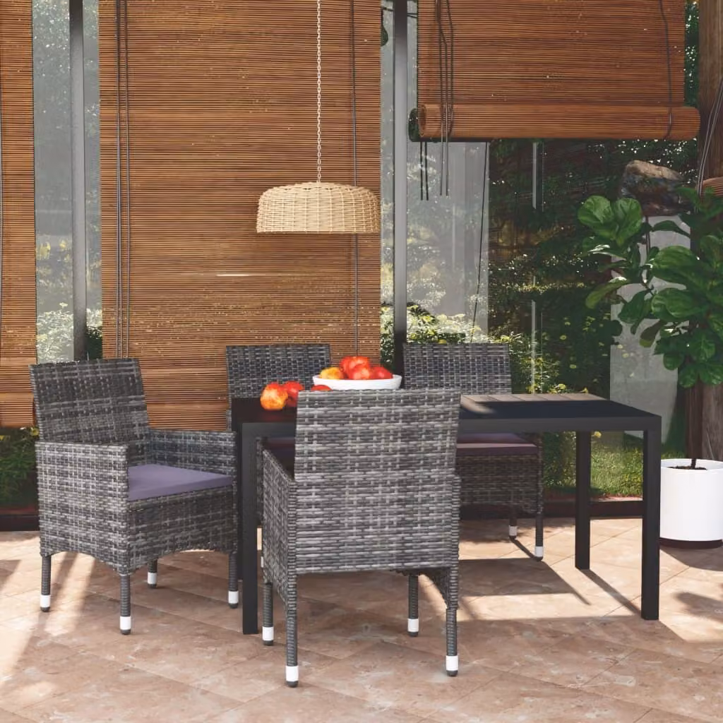 Maison Exclusive - Set da pranzo da giardino 5 pezzi con cuscini in polyrattan grigio
