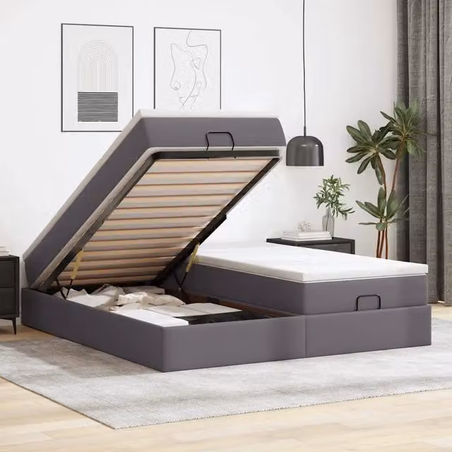 Letto con contenitore a sollevamento vidaXL in similpelle grigio e bianco L/P/H: 200 x 200 x 280 cm – 1