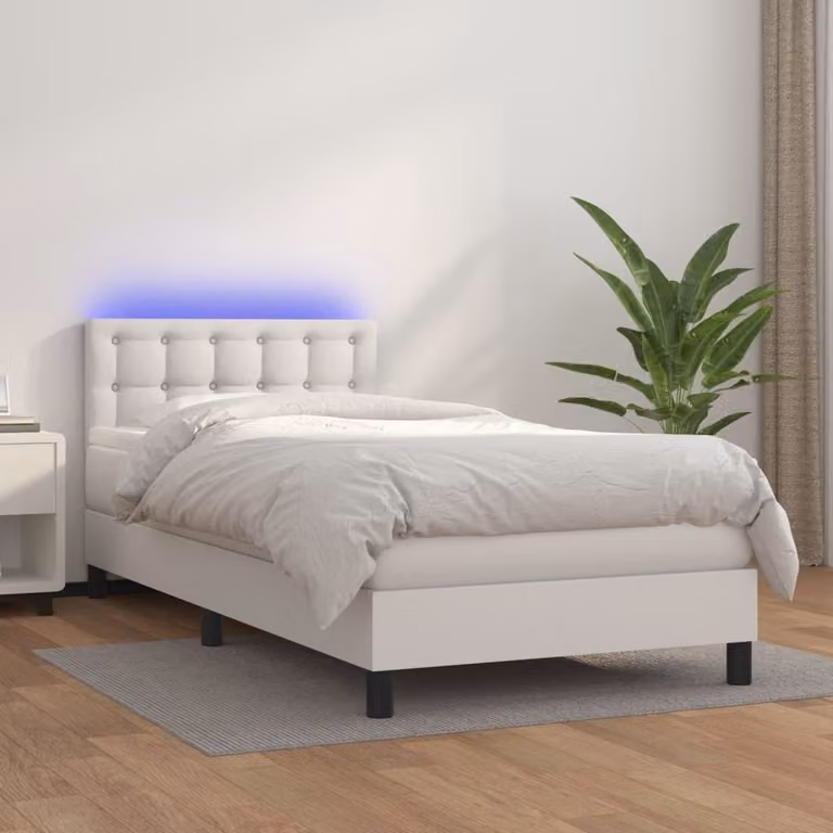The Living Store Letto a molle con materasso e LED bianco 80x200 cm in ecopelle