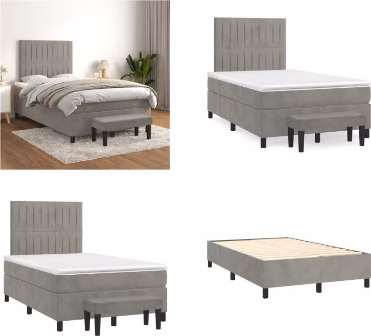 vidaXL Letto boxspring con materasso grigio chiaro 120x200 cm in velluto - Letto boxspring - Boxspringbetten - Bett - Schlafzimmermöbel