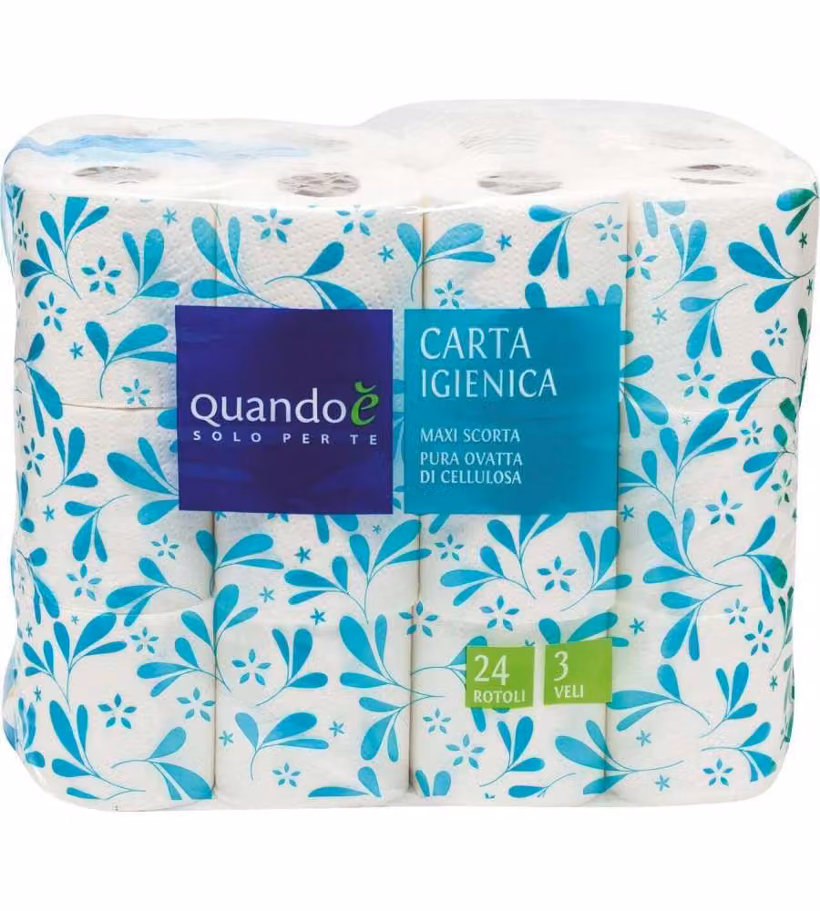 Carta Igienica in Ovatta di Cellulosa - Bianco - 24 Rotoli