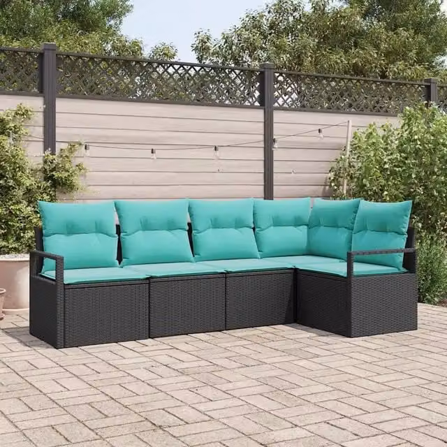 Set di divani 5 pz Nero polyrattan 3346386