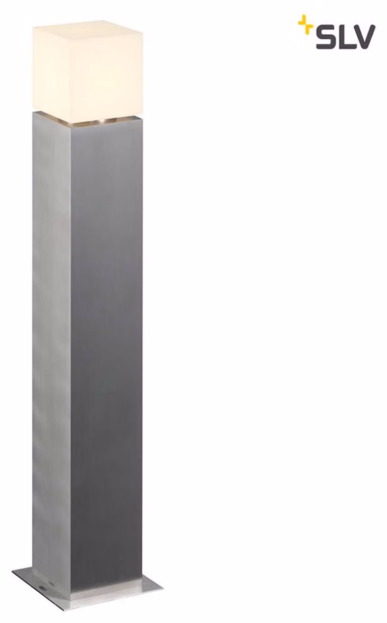 Lampada da terra Square Pole 90 in acciaio inox spazzolato Paralume in acrilico bianco E27