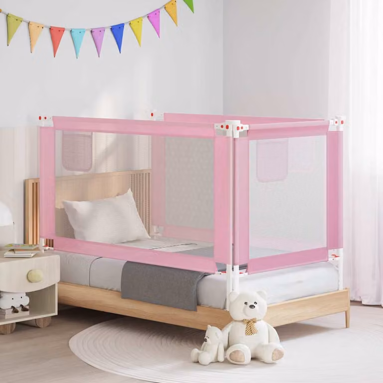 Sponda di sicurezza per letto per bambini vidaXL, rosa, estensibile in tessuto e metallo, L: 150 cm, H: 25 cm