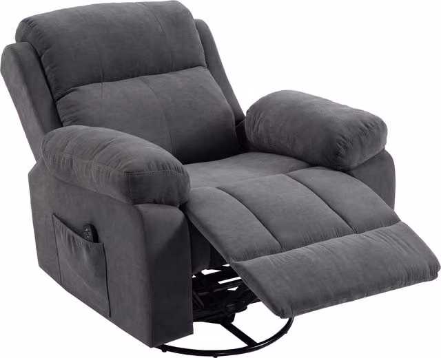 HOMCOM Poltrona relax TV girevole 360° con massaggio, riscaldamento ed effetto ciniglia, grigio scuro   Aosom Italy