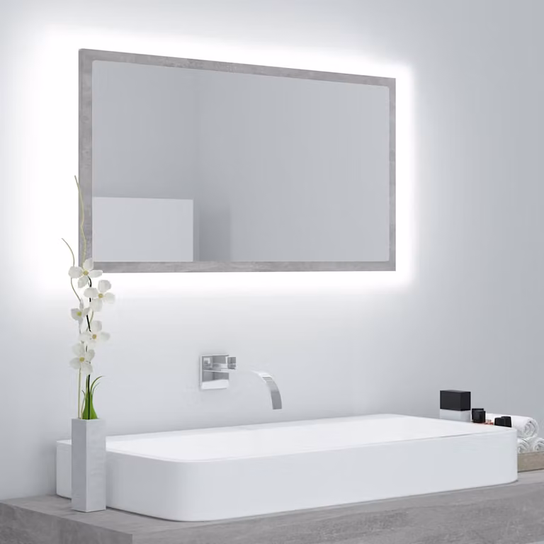 Specchio da bagno moderno con LED vidaXL, Grigio, L: 80 cm, P: 8,5 cm, H: 37 cm