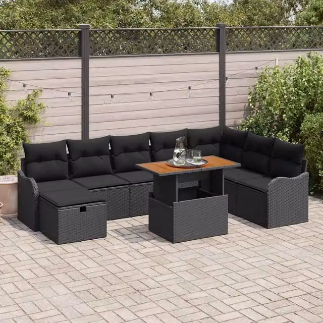 Set Divano da Giardino 9 pz Nero polyrattan 3361289