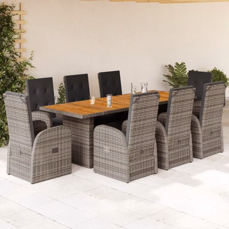 Maison Exclusive - Set da pranzo da giardino 9 pezzi con cuscini in polyrattan grigio