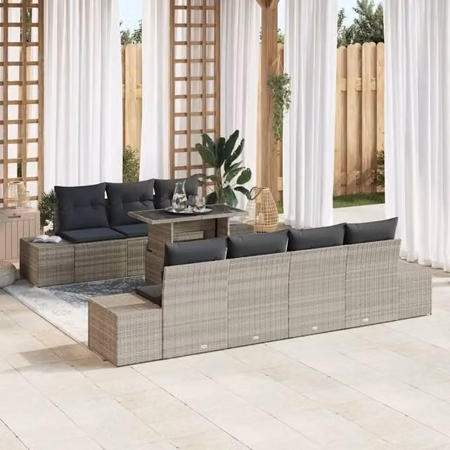 Set Divano da Giardino Moderno vidaXL in Rattan e Metallo, 8 Pezzi, Grigio