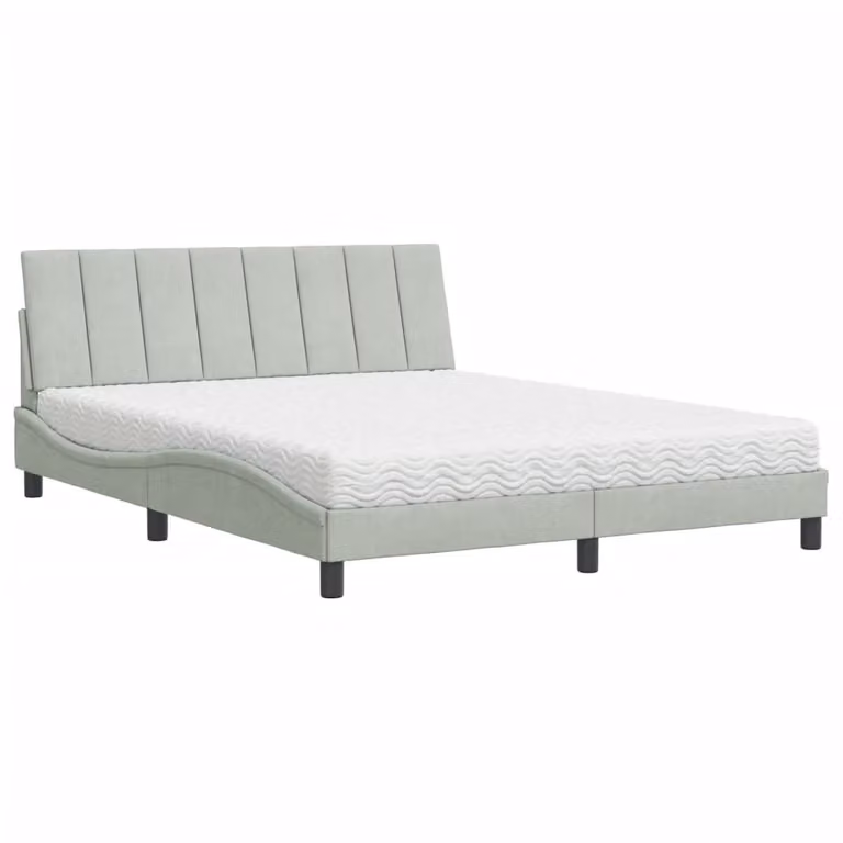 Letto con Materasso Hanko Grigio Chiaro 160x200 cm in Velluto