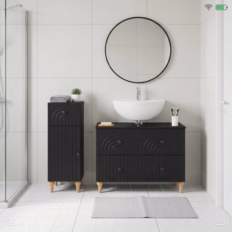 Set di mobili da bagno vidaXL ALKMAAR composto da 2 pezzi, vanità e mobiletto laterale, nero opaco