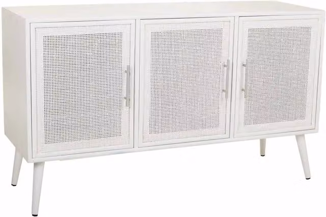 Credenza in legno e rete bianca 120x41,5x71h