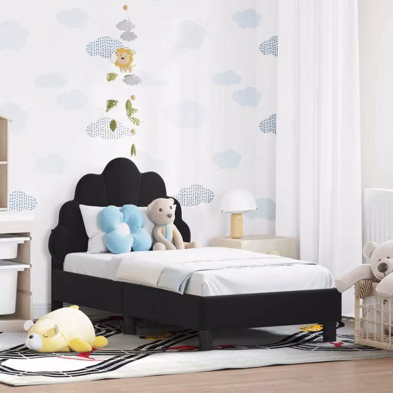 vidaXL Struttura letto per bambini moderna in legno con rivestimento in velluto Nero L 140 x P 70 cm