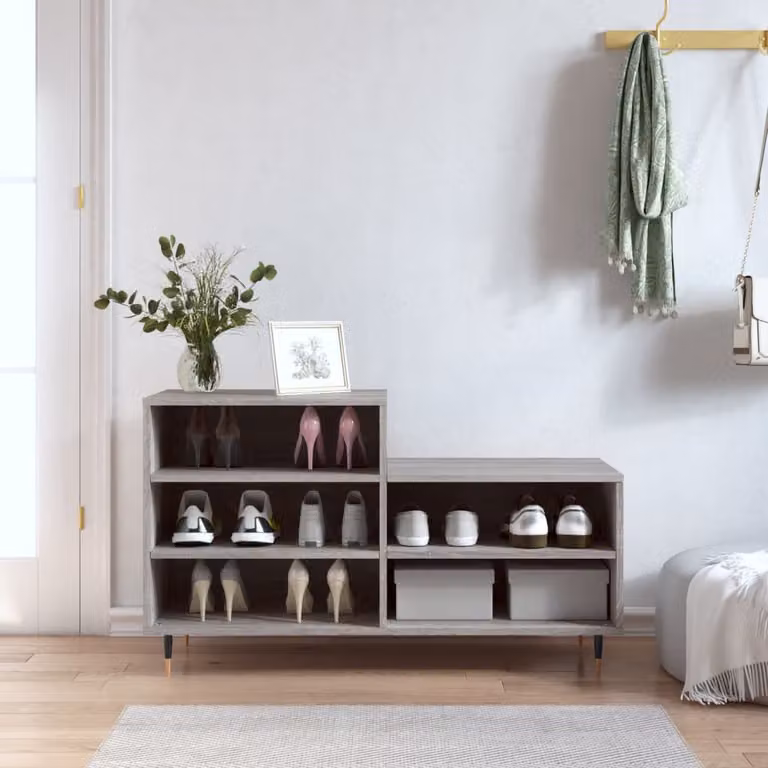Scarpiera moderna vidaXL Grigio con ante a battente e ripiani, L 102 cm x P 36 cm x H 60 cm
