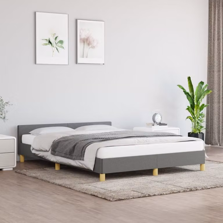 The Living Store Struttura letto con testiera in tessuto grigio scuro 140x200 cm