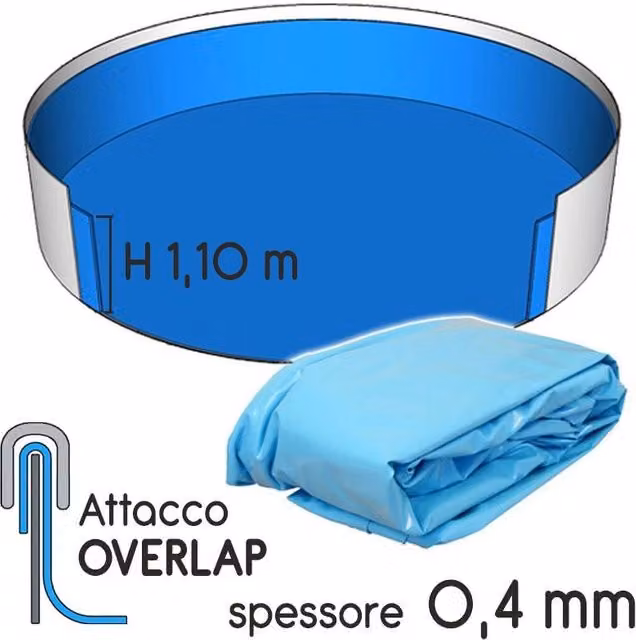 Liner per piscina circolare azzurro con attacco overlap e spessore 0,40 mm, L: 4,60 m, H: 1,10 m