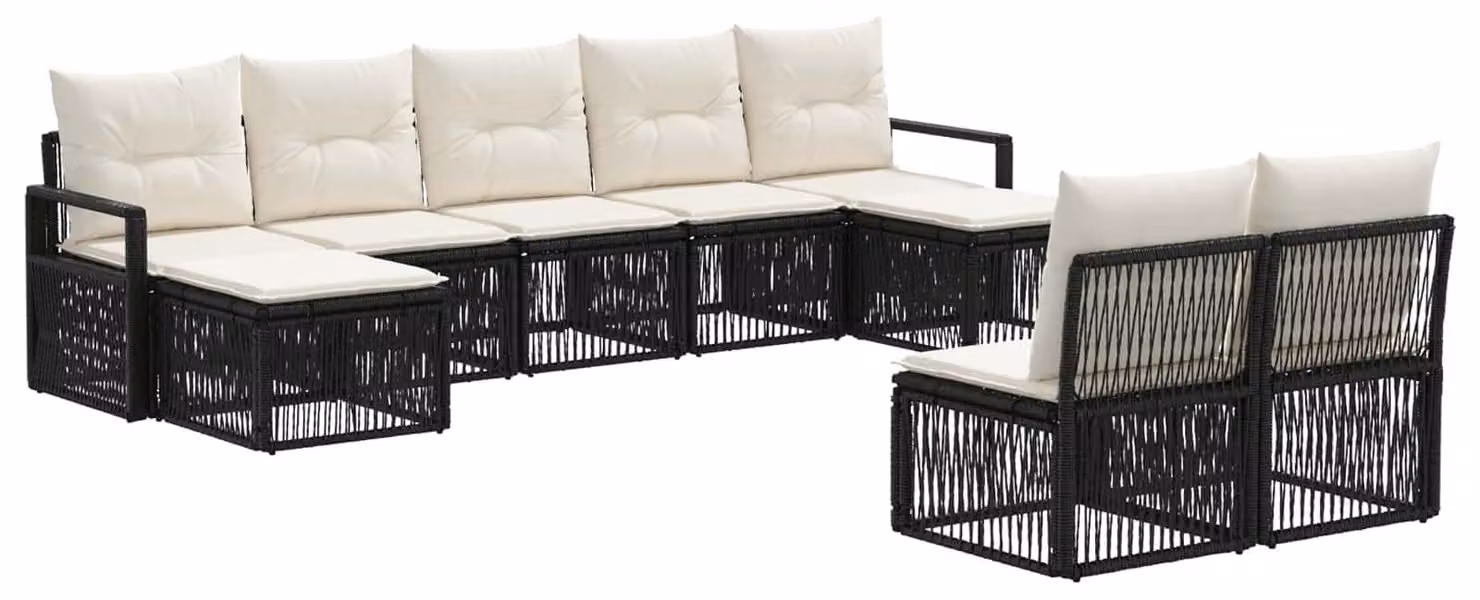Set da giardino composto da 9 pezzi, colore nero, realizzato in rattan sintetico