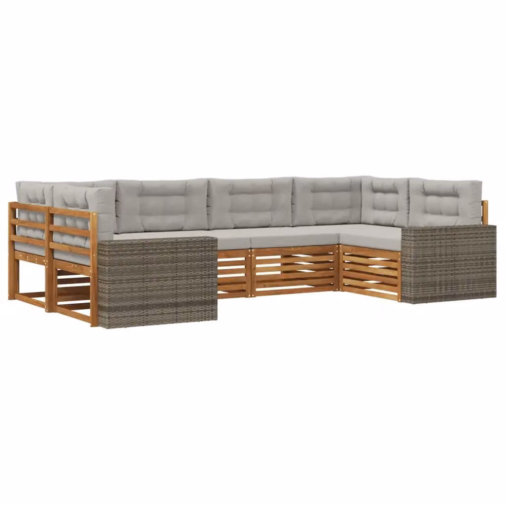 Set di divani da esterno a L vidaXL in legno di acacia con cuscini, beige e grigio – 2