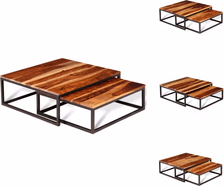 vidaXL Set di due tavolini da caffè in legno massiccio - Tavolini da caffè
