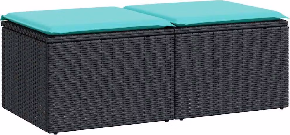 Set Divani da Giardino con Cuscini 2 pz Nero Polyrattan Acacia