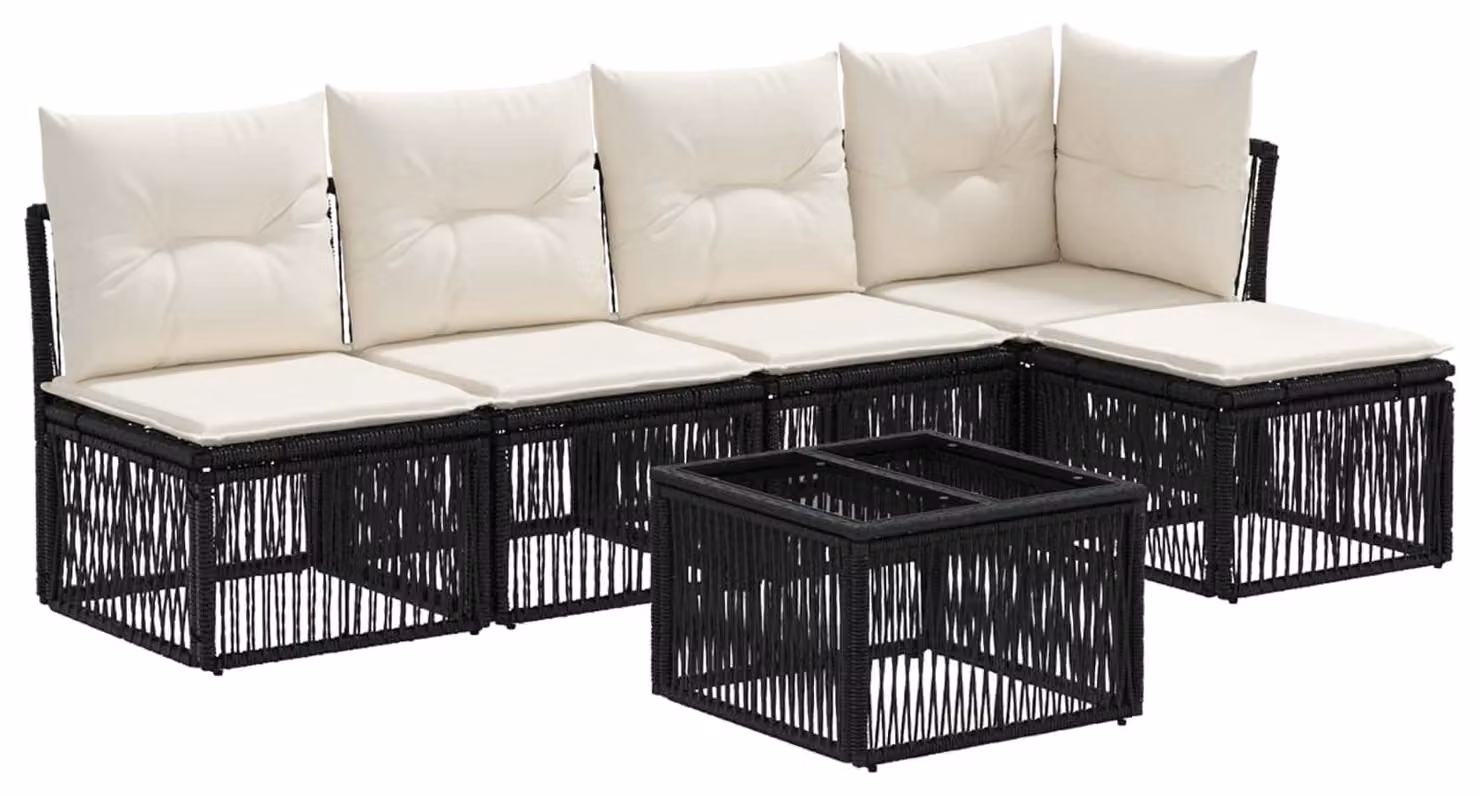 Set Divano da Giardino 6 pcs Nero polyrattan