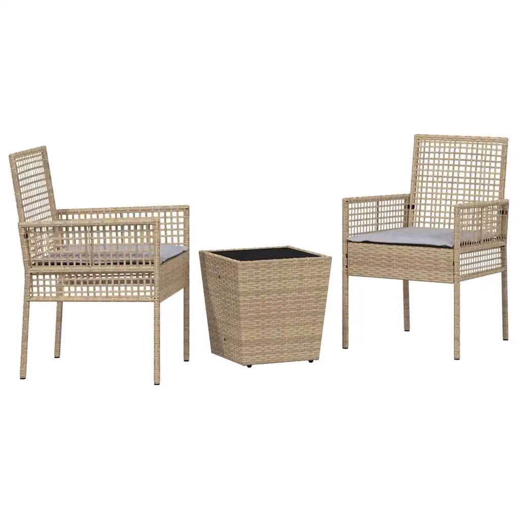 Set Bistro da Giardino 3 pz vidaXL in Polyrattan Beige con Piano in Vetro – 2