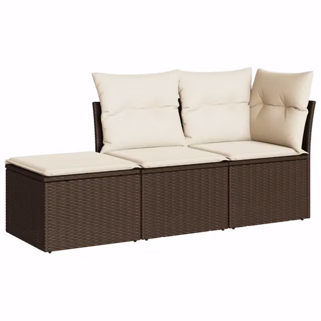 Set Divano da Giardino 3 pz | Set Salotto da Giardino con Cuscini Marrone in Polyrattan