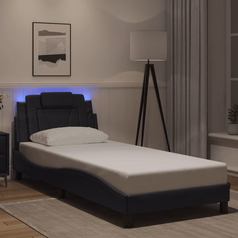 vidaXL Giroletto Viana con LED e porta USB, Nero, L/P/H: 90 x 200 cm