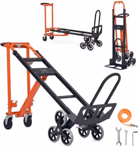 Carrello a scala pieghevole VEVOR in acciaio arancione con carico massimo 350 kg per traslochi e magazzino
