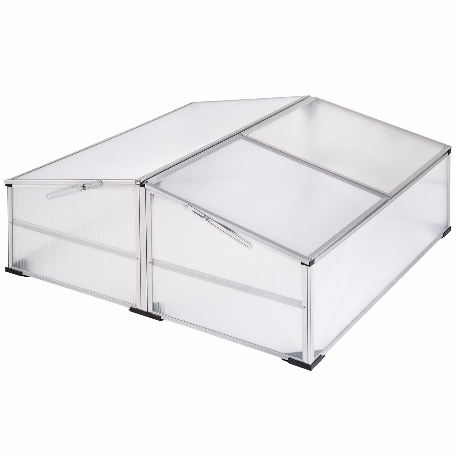 Semenzaio rialzato tectake in alluminio argento con tetto in policarbonato trasparente L 102 x P 102 x H 41/31 cm