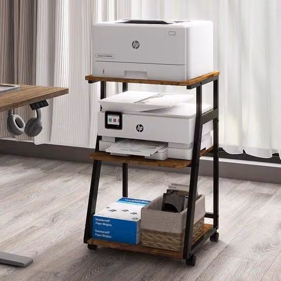 Azomor®: tavolo per stampante regolabile, dalla struttura robusta e dotato di pratici ripiani per gli articoli da ufficio