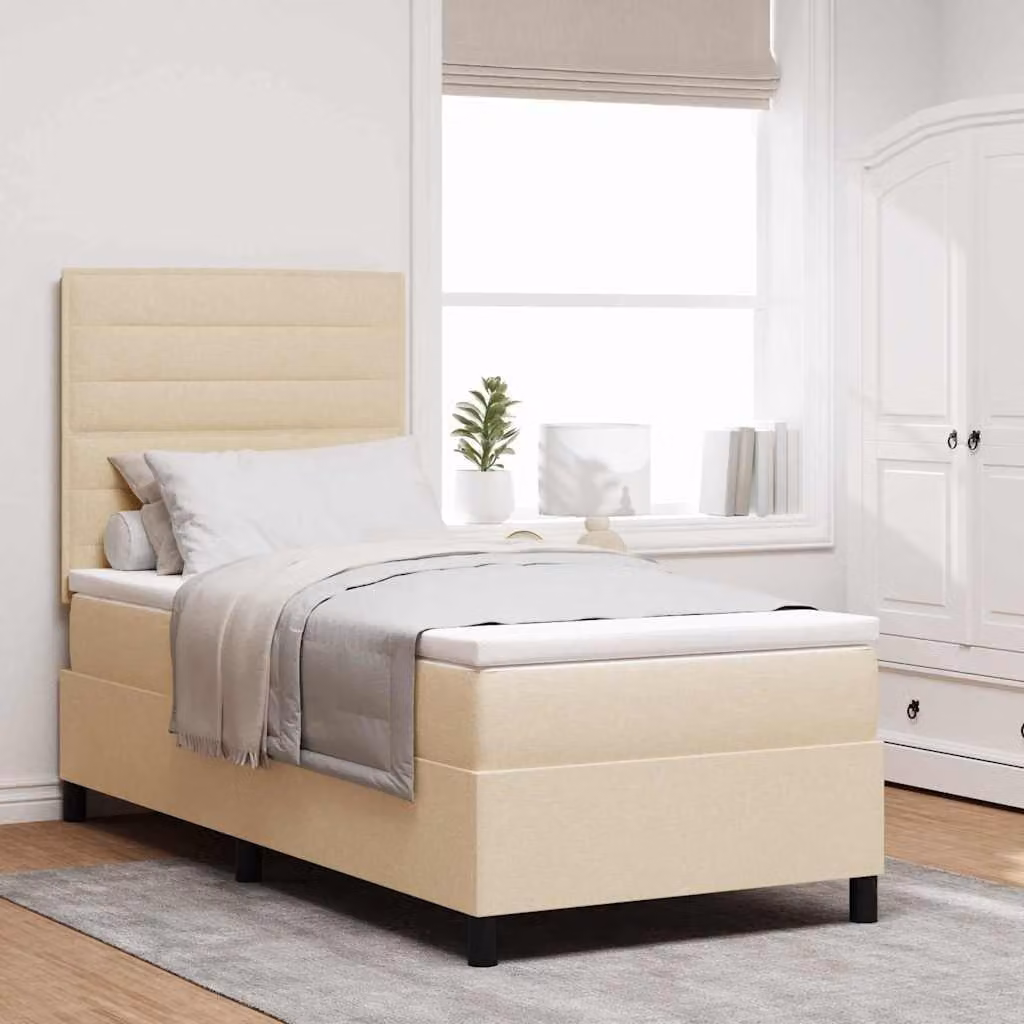 Maison Exclusive - Letto boxspring con materasso e testiera Crema 90 x 200 cm Tessuto