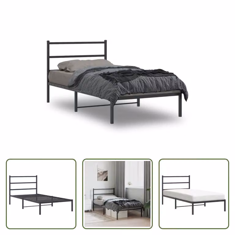 The Living Store Struttura letto con testiera in metallo nero 107x203 cm