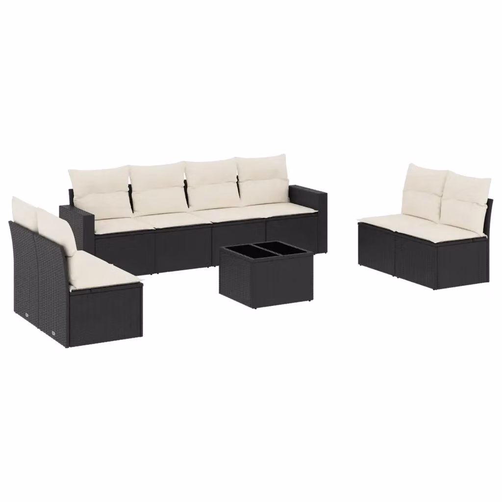 Set di divani da giardino vidaXL in polyrattan nero con 9 pezzi e cuscini inclusi – 2