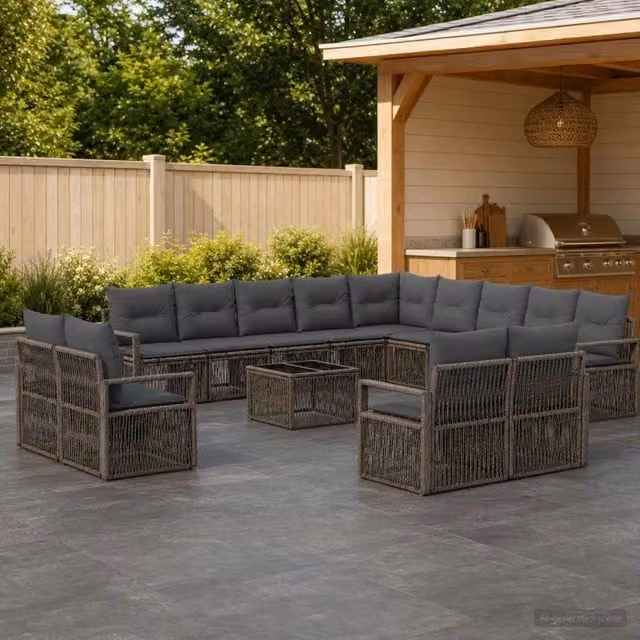 Set Divano da Giardino vidaXL 14 Pezzi a Forma di U Grigio con Cuscini e Tavolino – 1