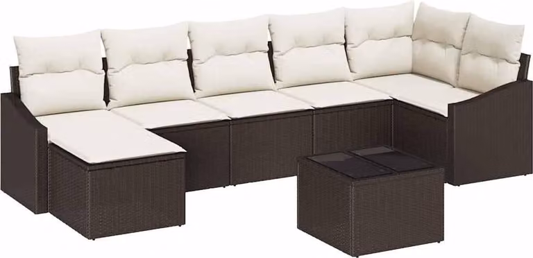 Set Divano da Giardino 8 pcs Marrone e Crema polyrattan