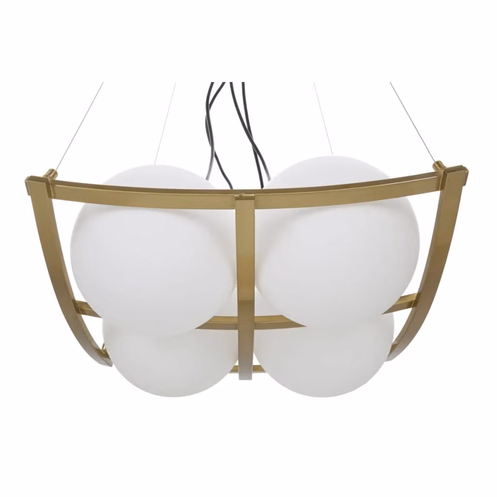Lampadario a sospensione Japan Square Vikasa Home in metallo dorato e vetro bianco con 3 luci L 45 cm x P 45 cm x H 45 cm