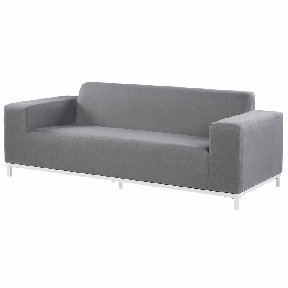 Divano da giardino Beliani moderno con rivestimento in tessuto grigio resistente ai raggi UV e gambe in alluminio bianco L: 182 cm, P: 84 cm, H: 66 cm – 2
