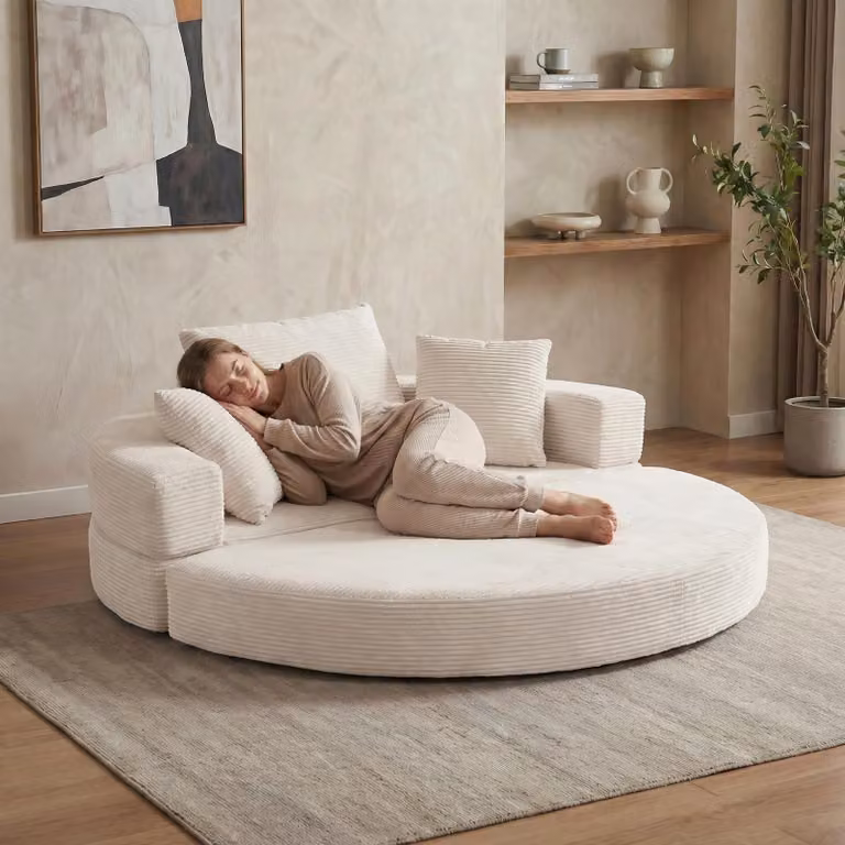 LVHOM Divano letto modulare, divano letto pieghevole a 2 posti in velluto a coste, divano letto per ospiti e spazi ridotti, divano letto senza montaggio, beige