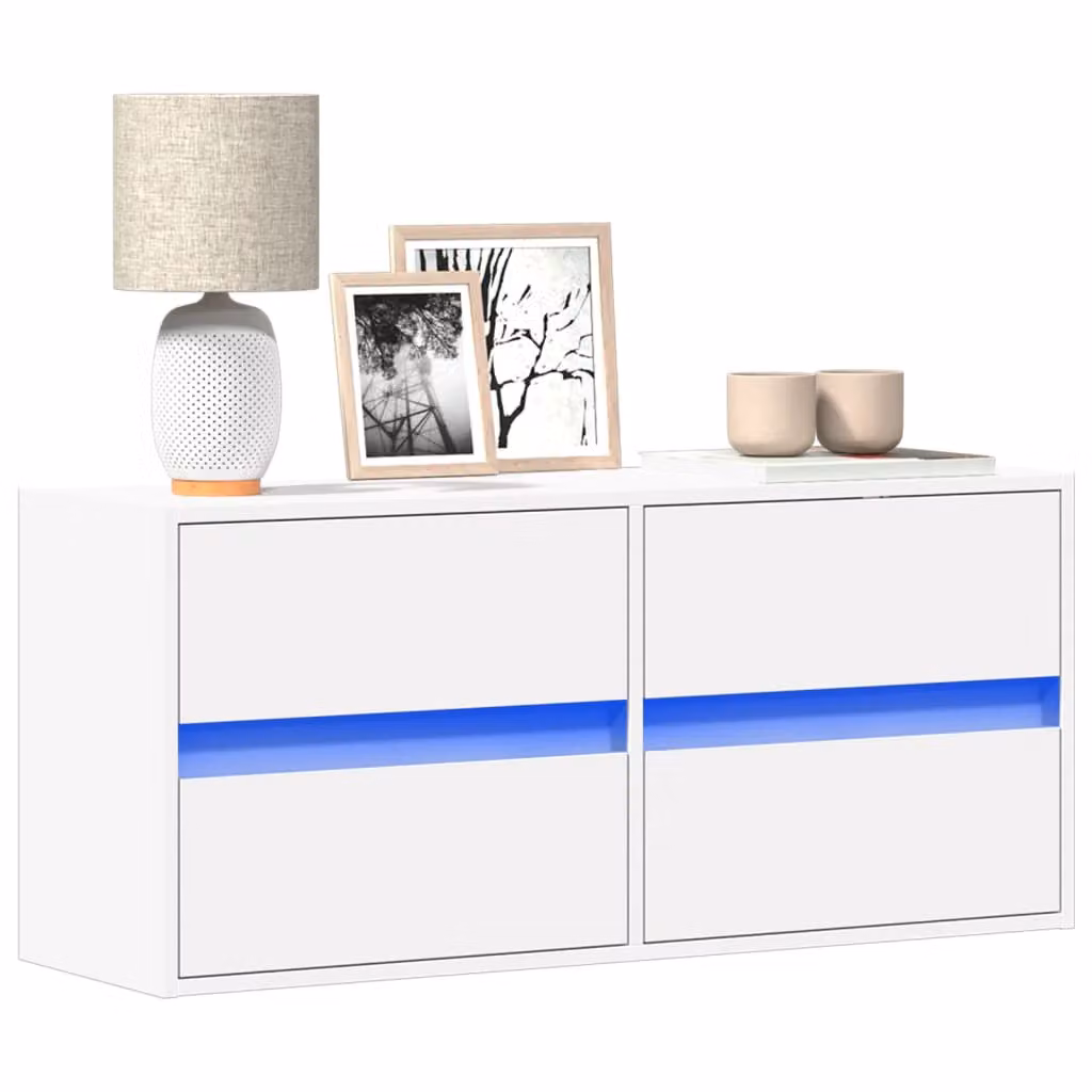 Mobile TV a parete vidaXL con luci LED integrate, bianco, L: 100 cm, P: 31 cm, H: 45 cm